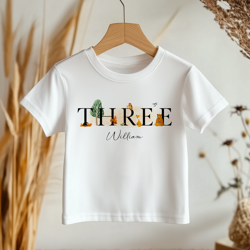 3rd Birthday Woodland Animals Personalised Toddler & Kids T Shirt