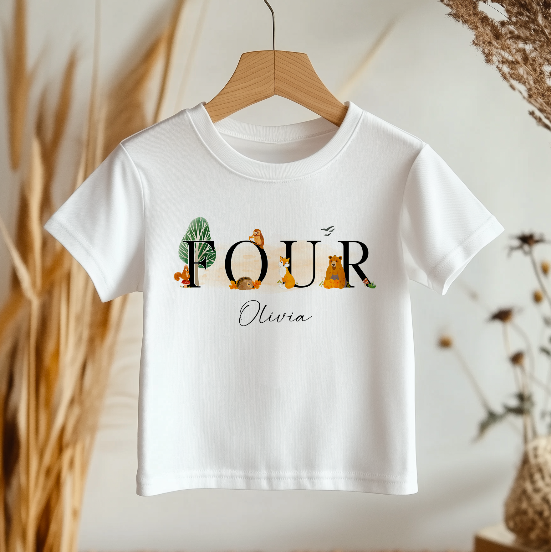 4th Birthday Woodland Animals Personalised Kids T Shirt