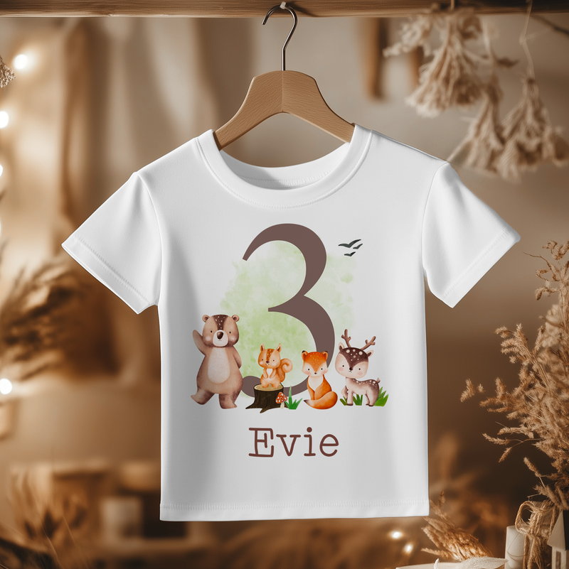 3rd Birthday Forest Animals Personalised Toddler & Kids T Shirt