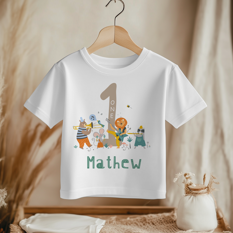 1st Birthday Animal Musicians Personalised Toddler & Kids T Shirt