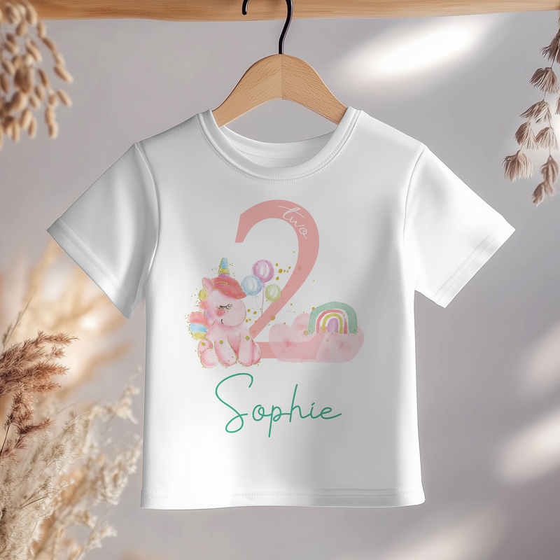 2nd Birthday Unicorn Personalised Toddler & Kids T Shirt