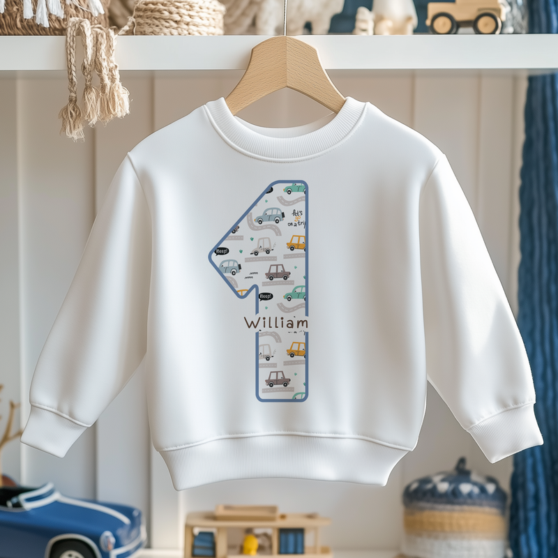 1st Birthday Cars Pattern Personalised Toddler & Kids Sweatshirt