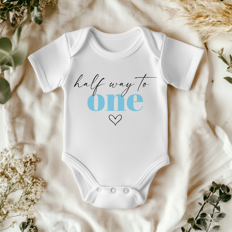 Half Way to One, Half Birthday Boy Baby Bodysuit