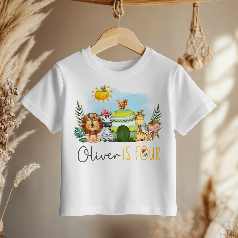 4th Birthday Animals Theme Personalised Kids T Shirt