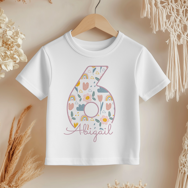 6th Birthday Boho Rainbow Theme Personalised Kids T Shirt