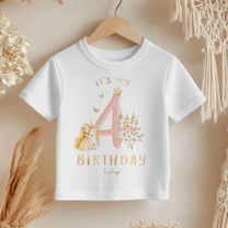 Personalised Name Girls T-Shirt 4th Birthday Princess Unicorn Castle Butterflies Floral for Kids Gift