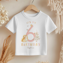 Personalised 6th Birthday Pink Number 6 Unicorn Princess T-Shirt for Girls
