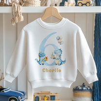 Personalised 6th Birthday Blue Dinosaur Cake Sweatshirt for Kids