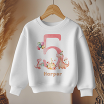 Personalised 5th Birthday Pink Dinosaur Party Number 5 Sweatshirt for Girls