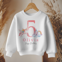 Personalised 5th Birthday Flying Unicorn, Castle & Rainbow Sweatshirt for Girls