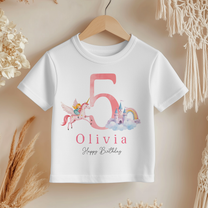 Personalised 5th Birthday Pink 5, Princess Riding Unicorn T-Shirt for Girls