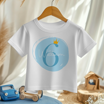 Personalised 6th Birthday Blue Crown Number Six T-Shirt for Kids