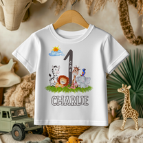 Personalised 1st Birthday Number One Safari Animals T-Shirt for Kids