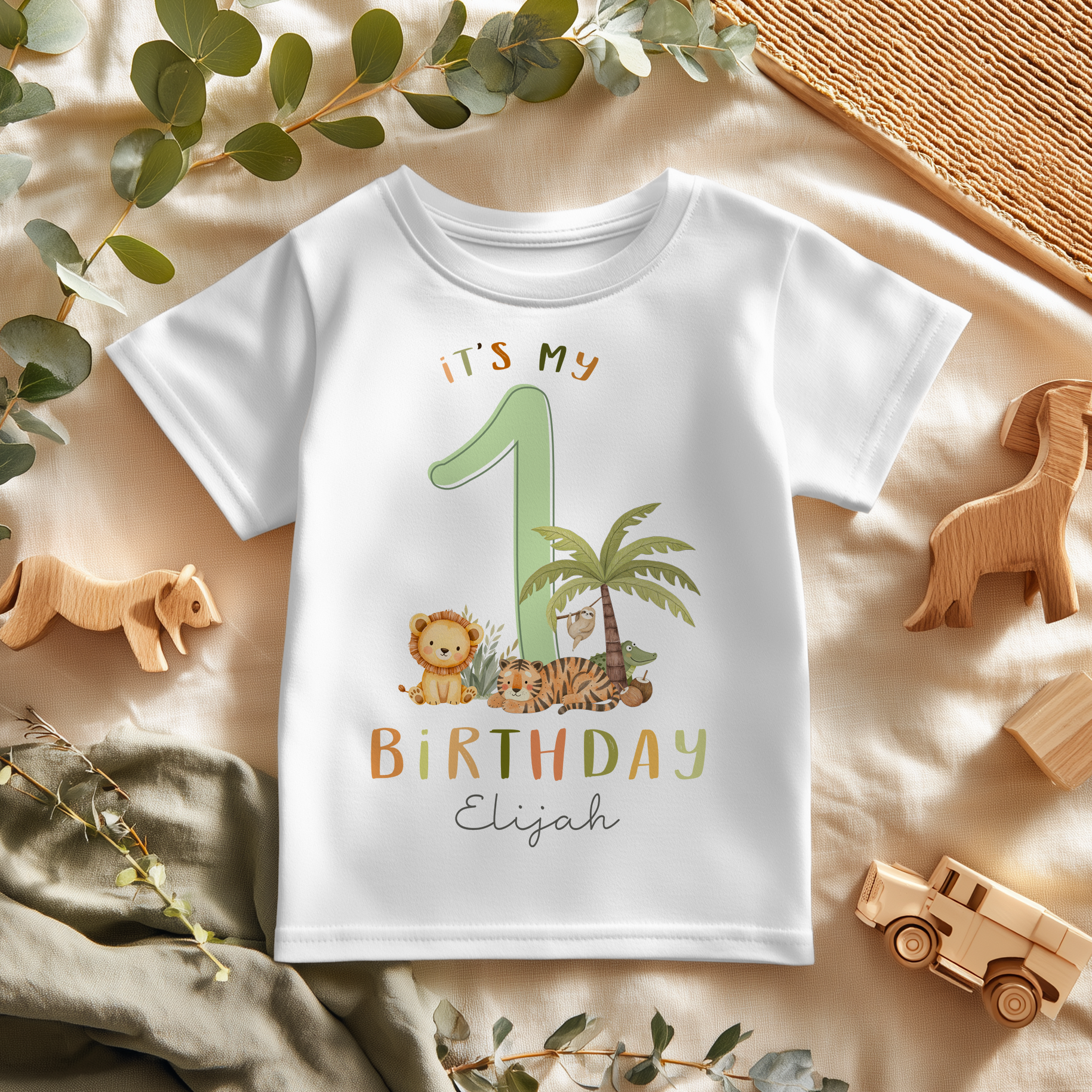 1st Birthday Safari Jungle Animals Personalised Toddler & Kids T Shirt