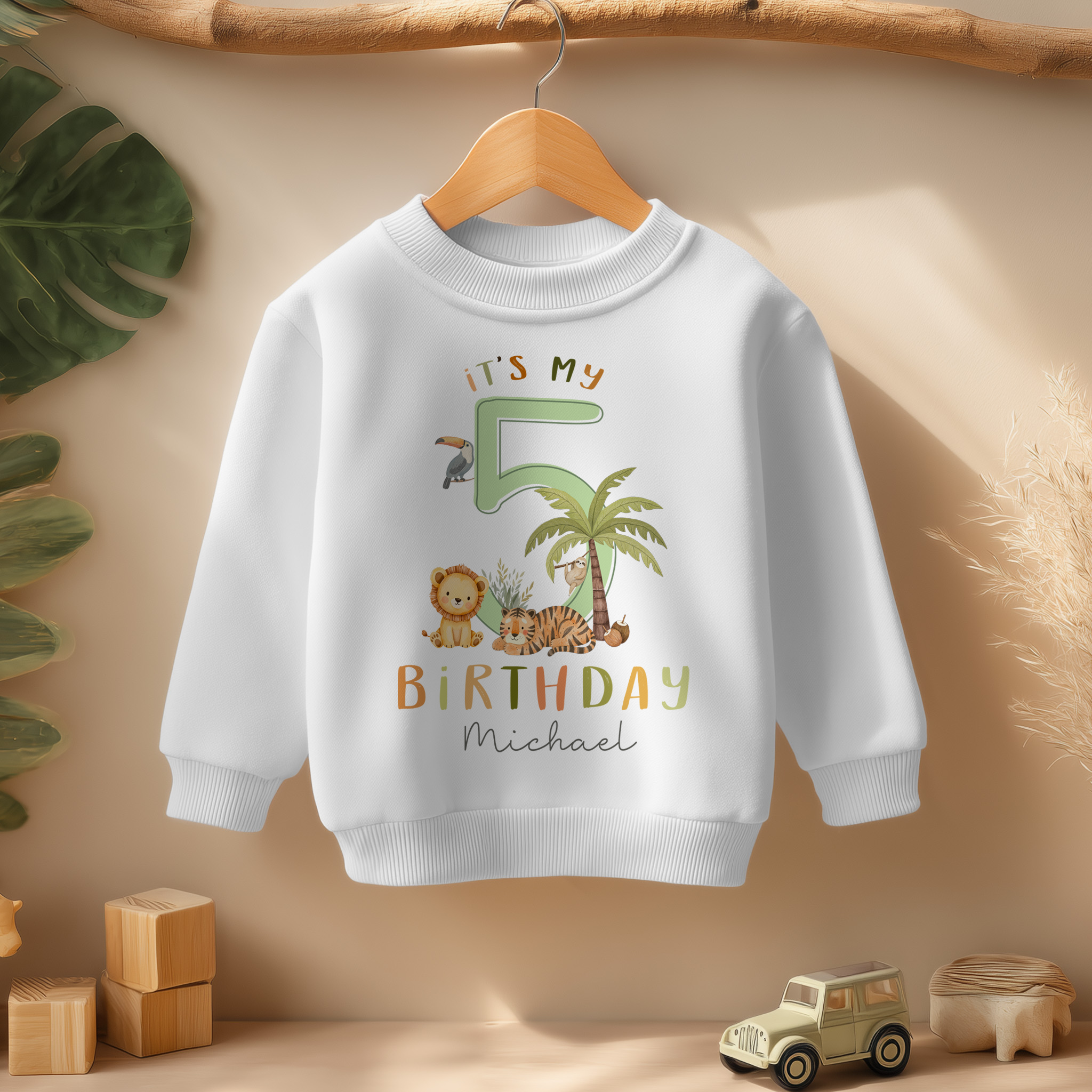 5th Birthday Safari Jungle Animals Personalised Kids Sweatshirt