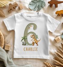 Personalised 6th Birthday T-Rex & Pterodactyl Number T-Shirt for Kids