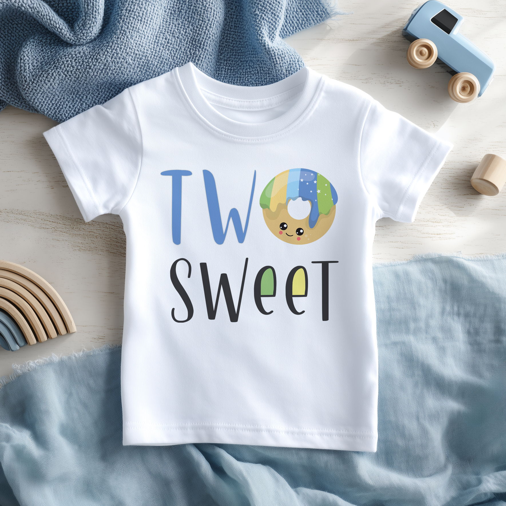 Two Sweet Blue Donut Theme Birthday Toddler & Kids T Shirt