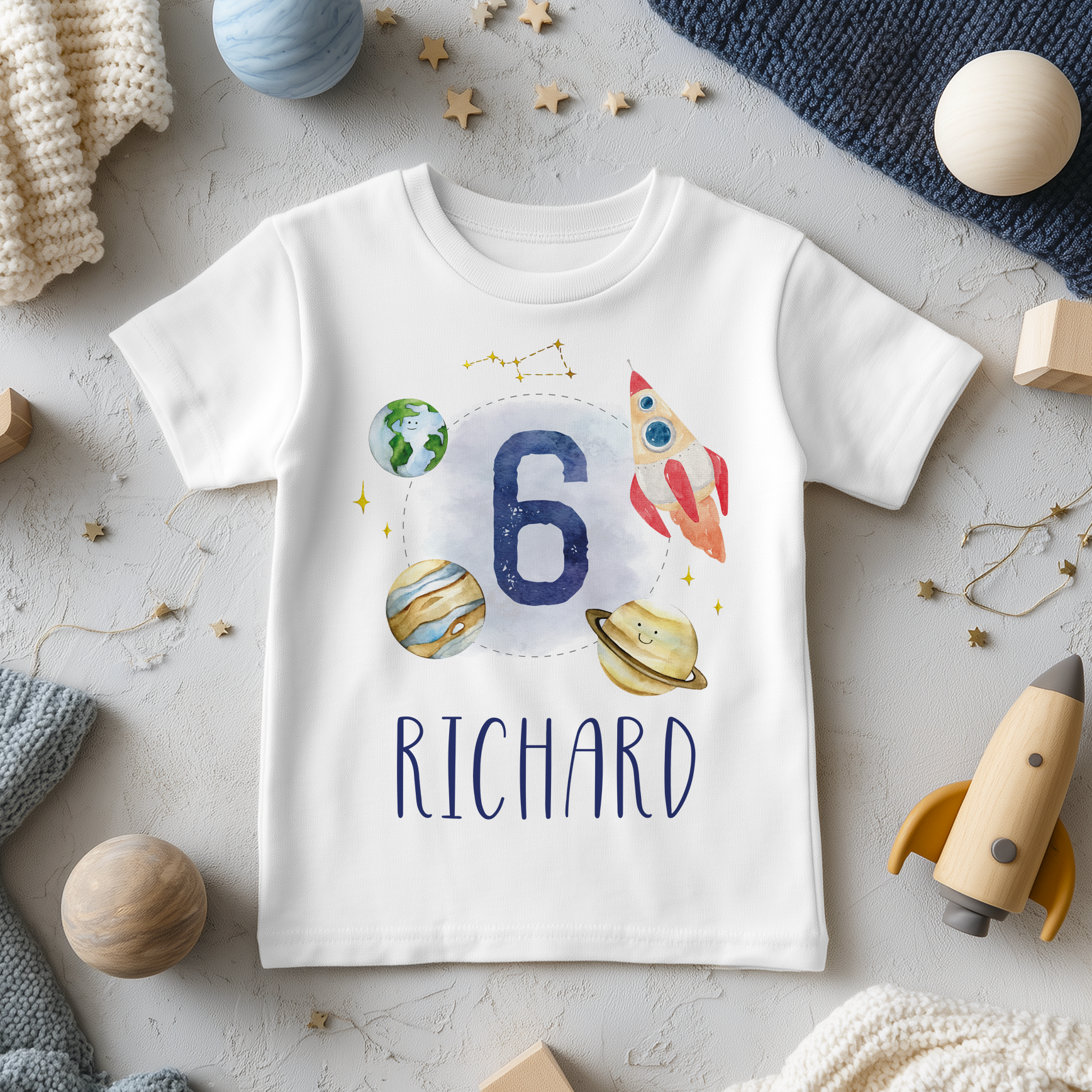 6th Birthday Galaxy Space Theme Personalised Kids T Shirt