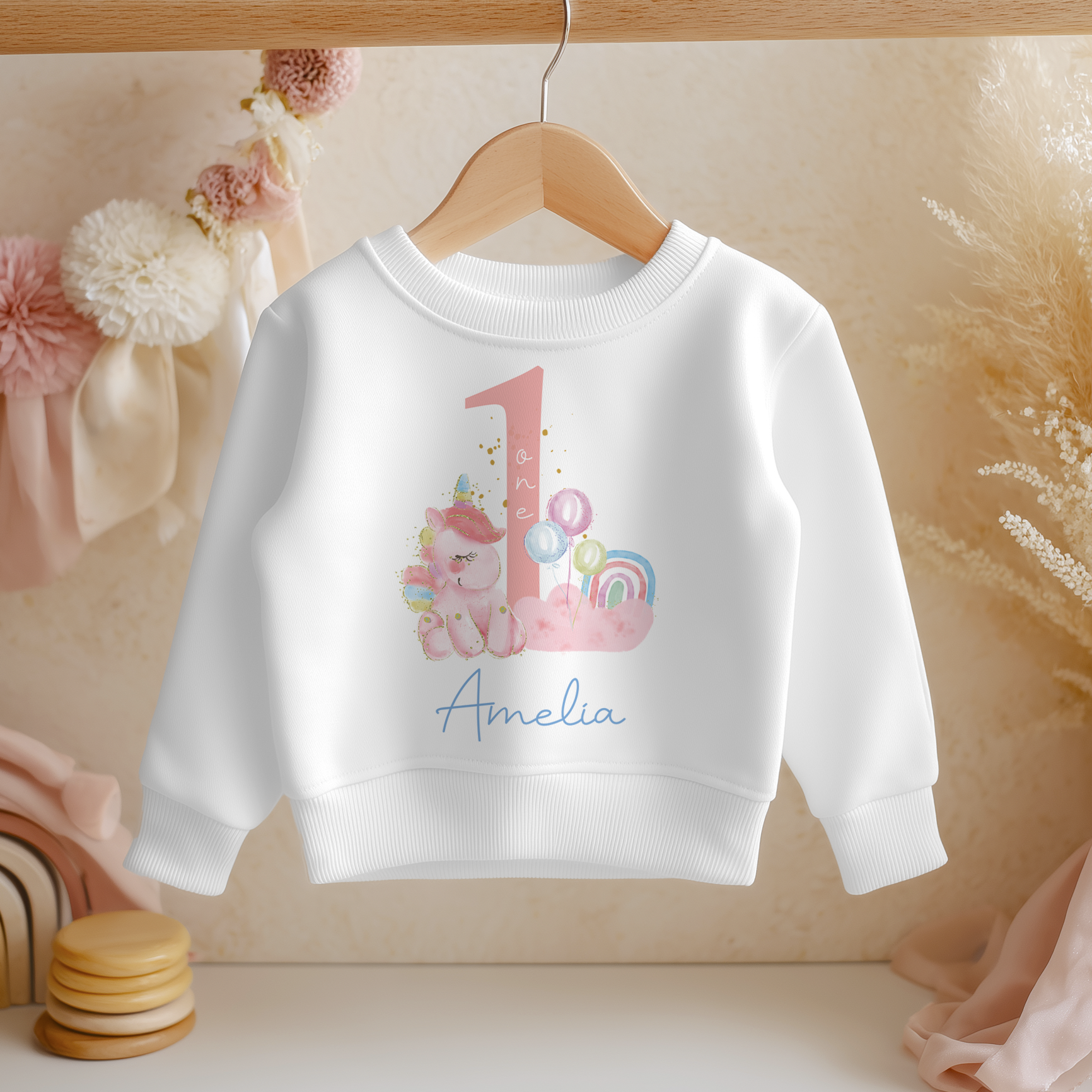 1st Birthday Unicorn Girl Personalised Toddler & Kids Sweatshirt