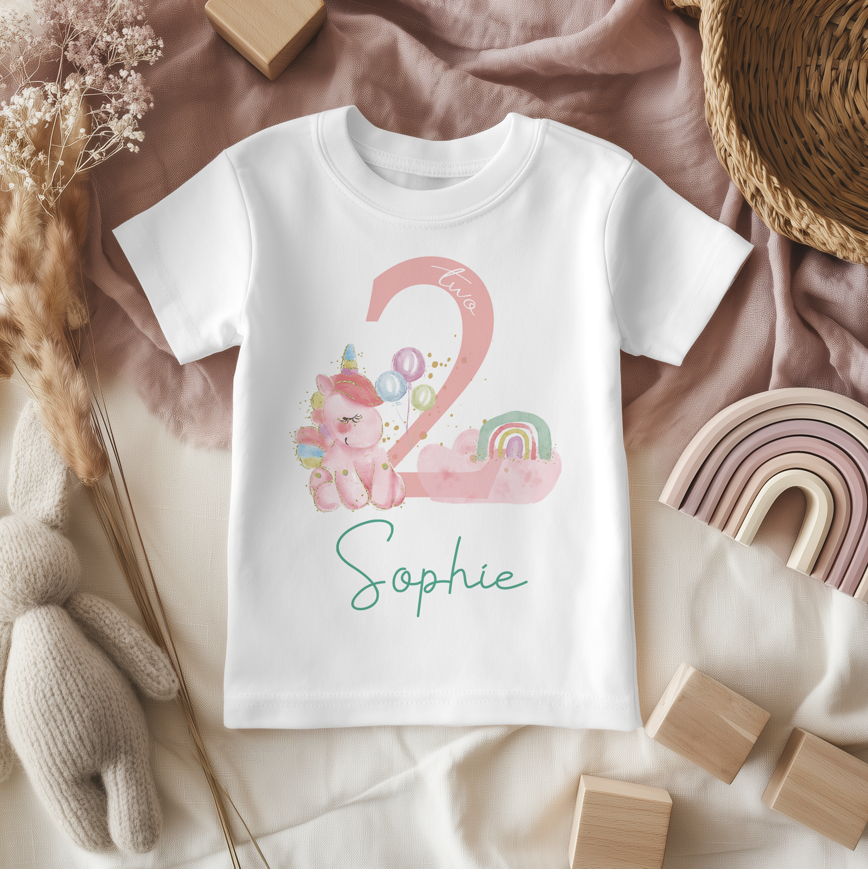 2nd Birthday Unicorn Personalised Toddler & Kids T Shirt