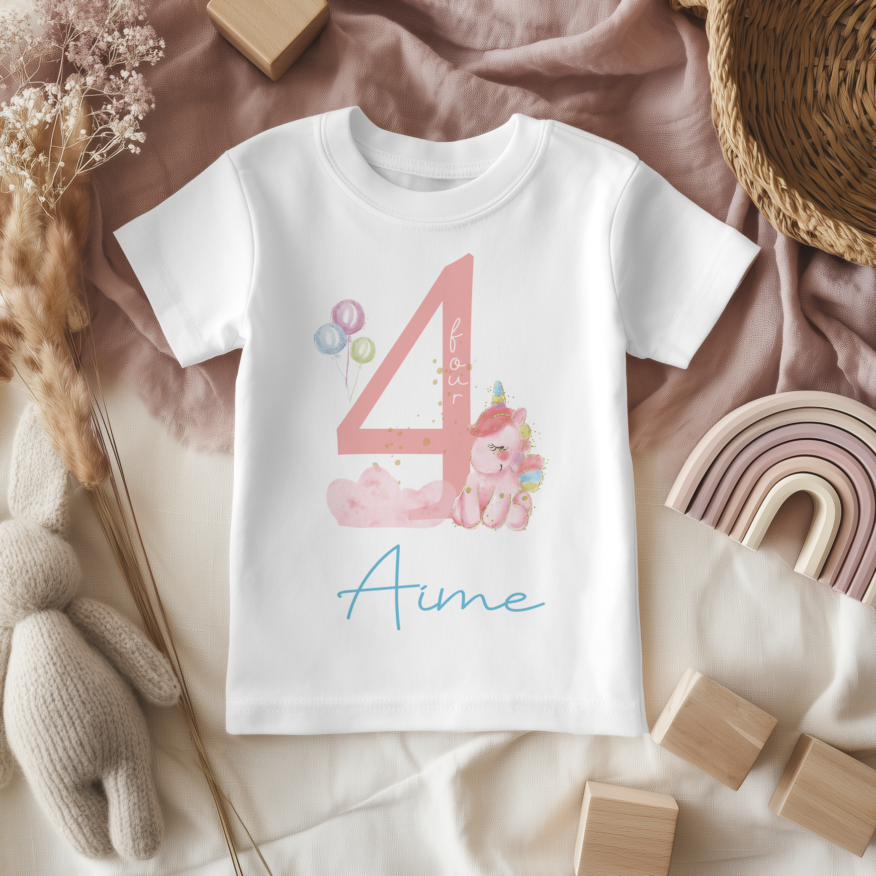 4th Birthday Unicorn Personalised Kids T Shirt