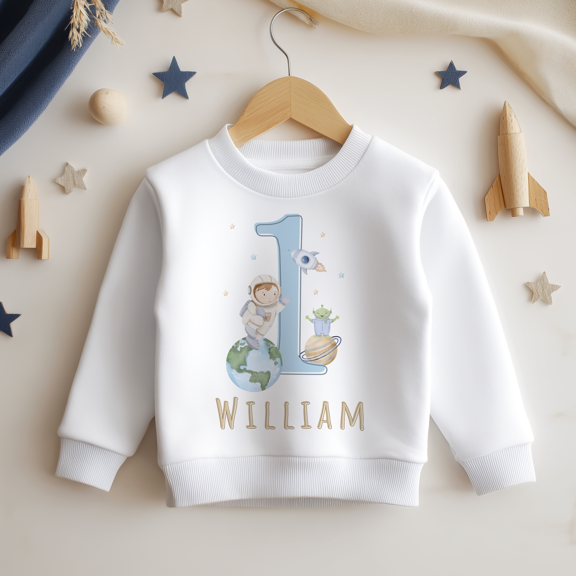 Personalised Name Kids Jumper 1st Birthday Astronaut Planet Rocket Stars Celebration for Toddler Gift