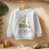 Personalised Name Kids Jumper 1st Birthday Safari Animals Crown Lion Giraffe Elephant for Toddler Gift