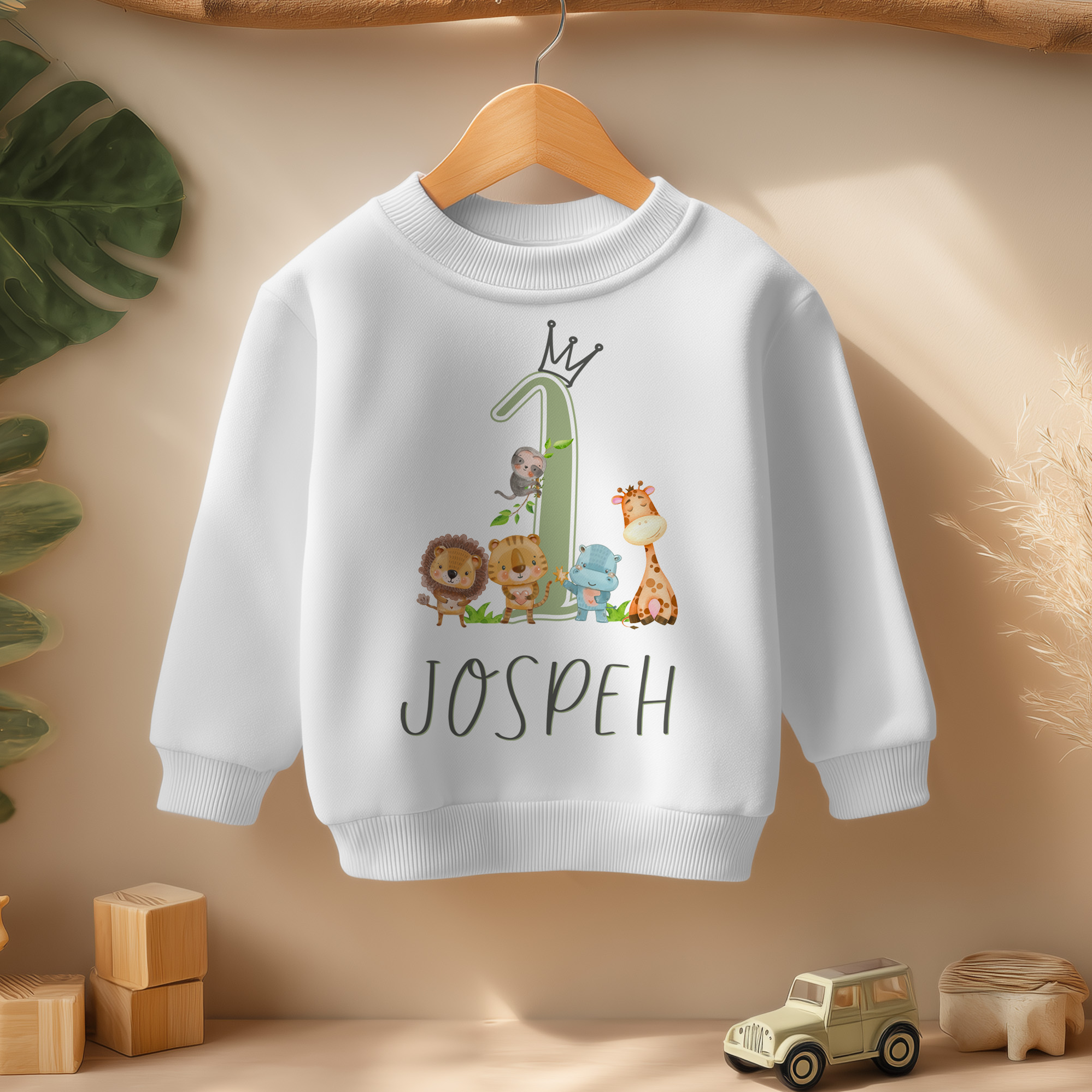1st Birthday Safari Animals Personalised Toddler & Kids Sweatshirt