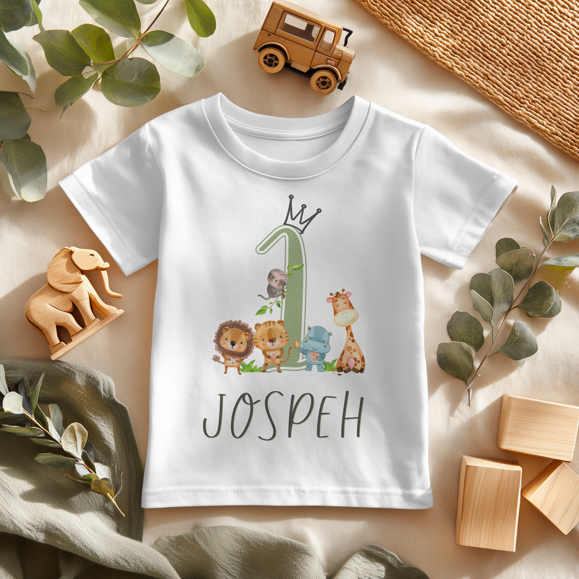1st Birthday Safari Animals Personalised Toddler & Kids T Shirt