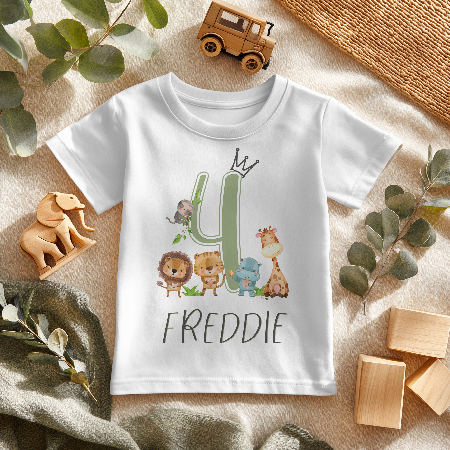 4th Birthday Safari Animals Personalised Kids T Shirt