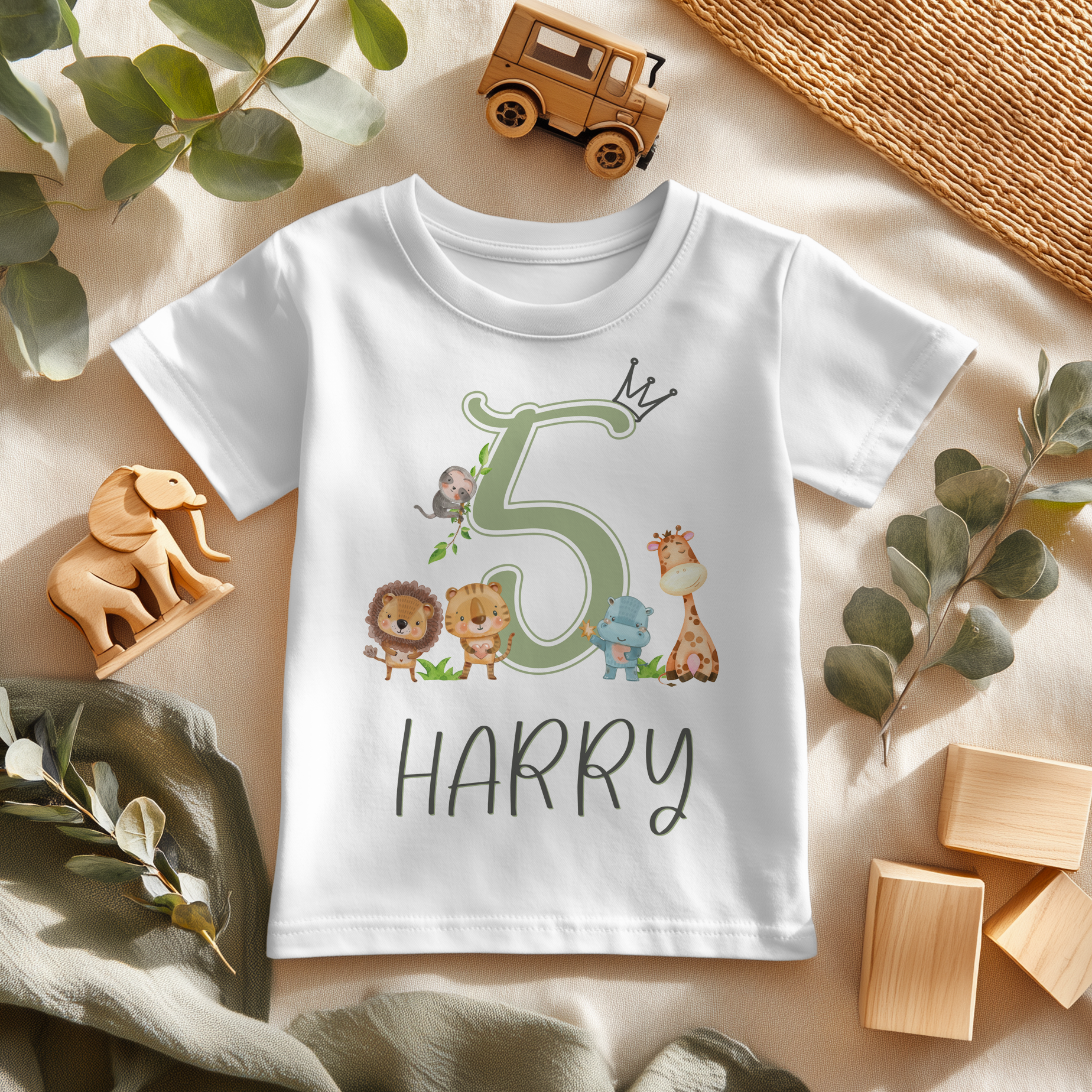 5th Birthday Safari Animals Personalised Kids T Shirt