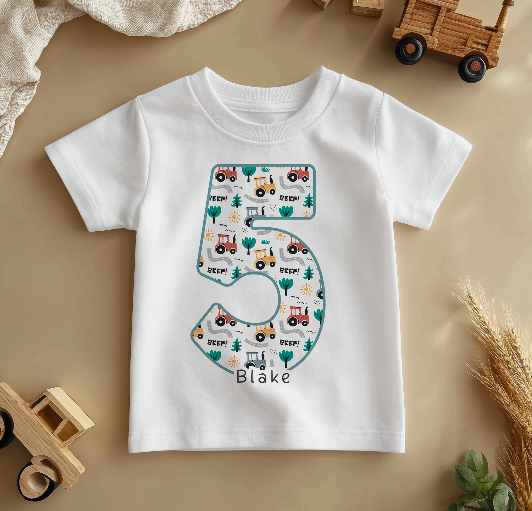 5th Birthday Farm Tractor Personalised Kids T Shirt