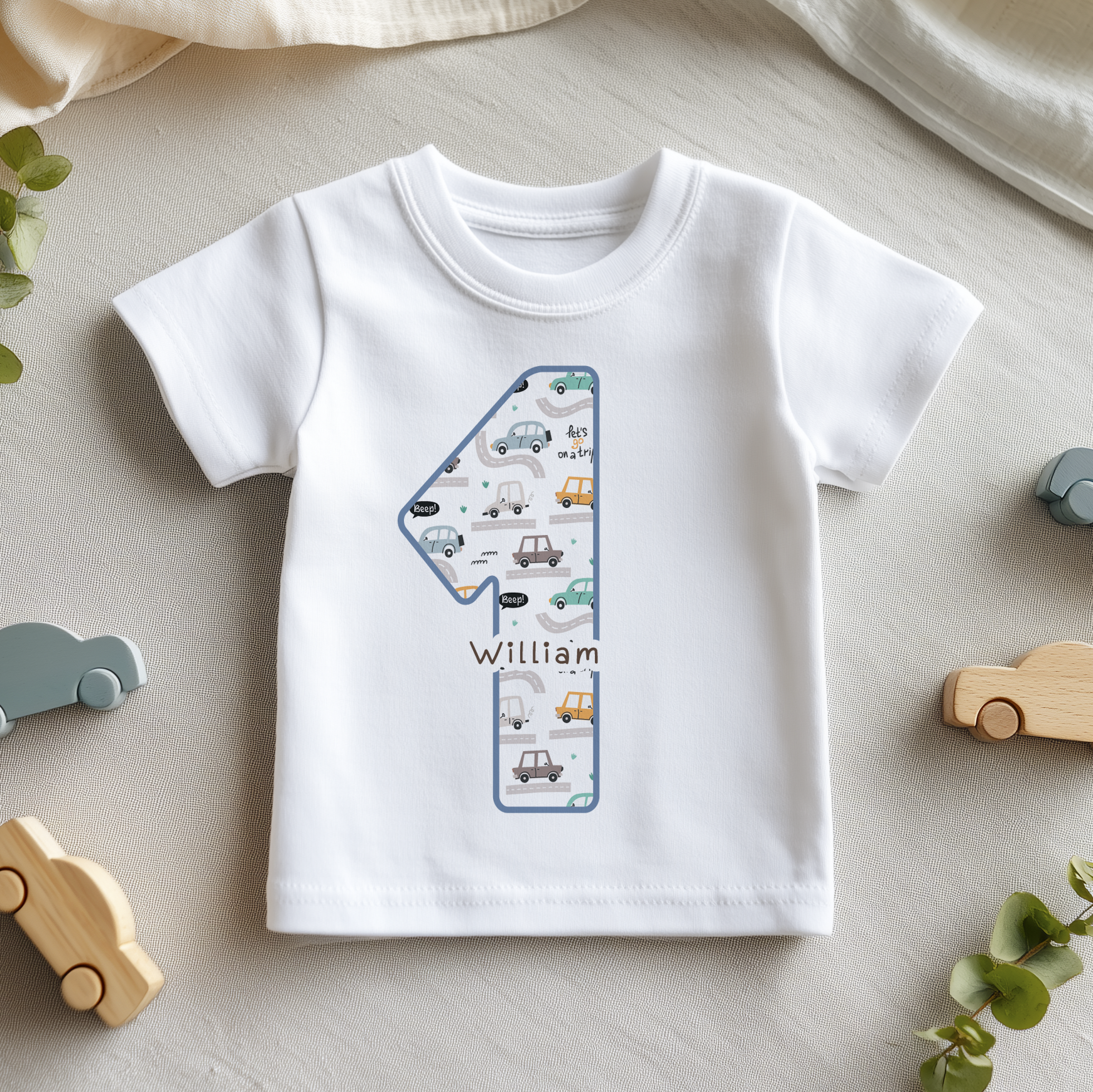 1st Birthday Cars Pattern Personalised Toddler & Kids T Shirt
