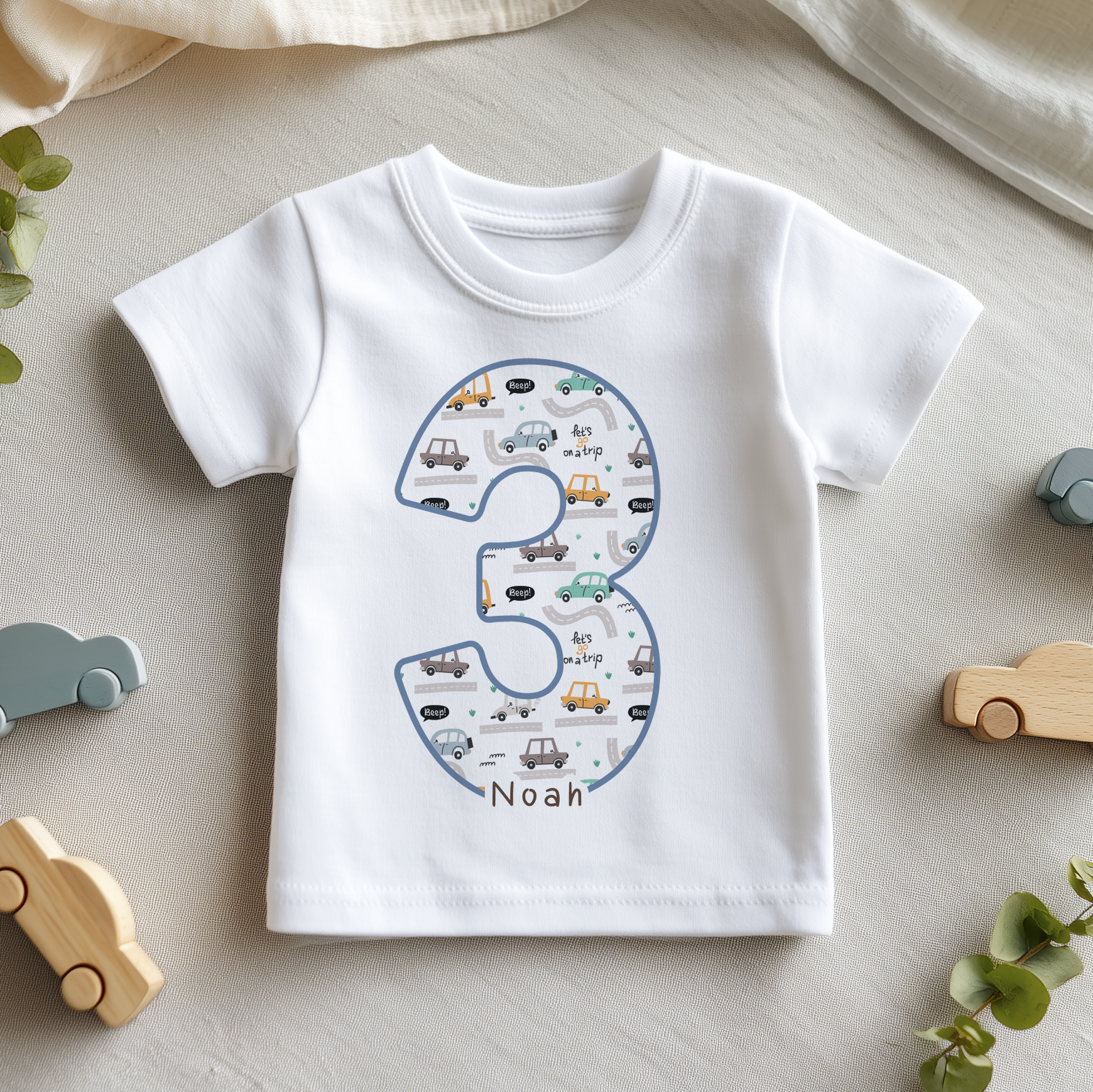 3rd Birthday Cars Pattern Personalised Kids T Shirt