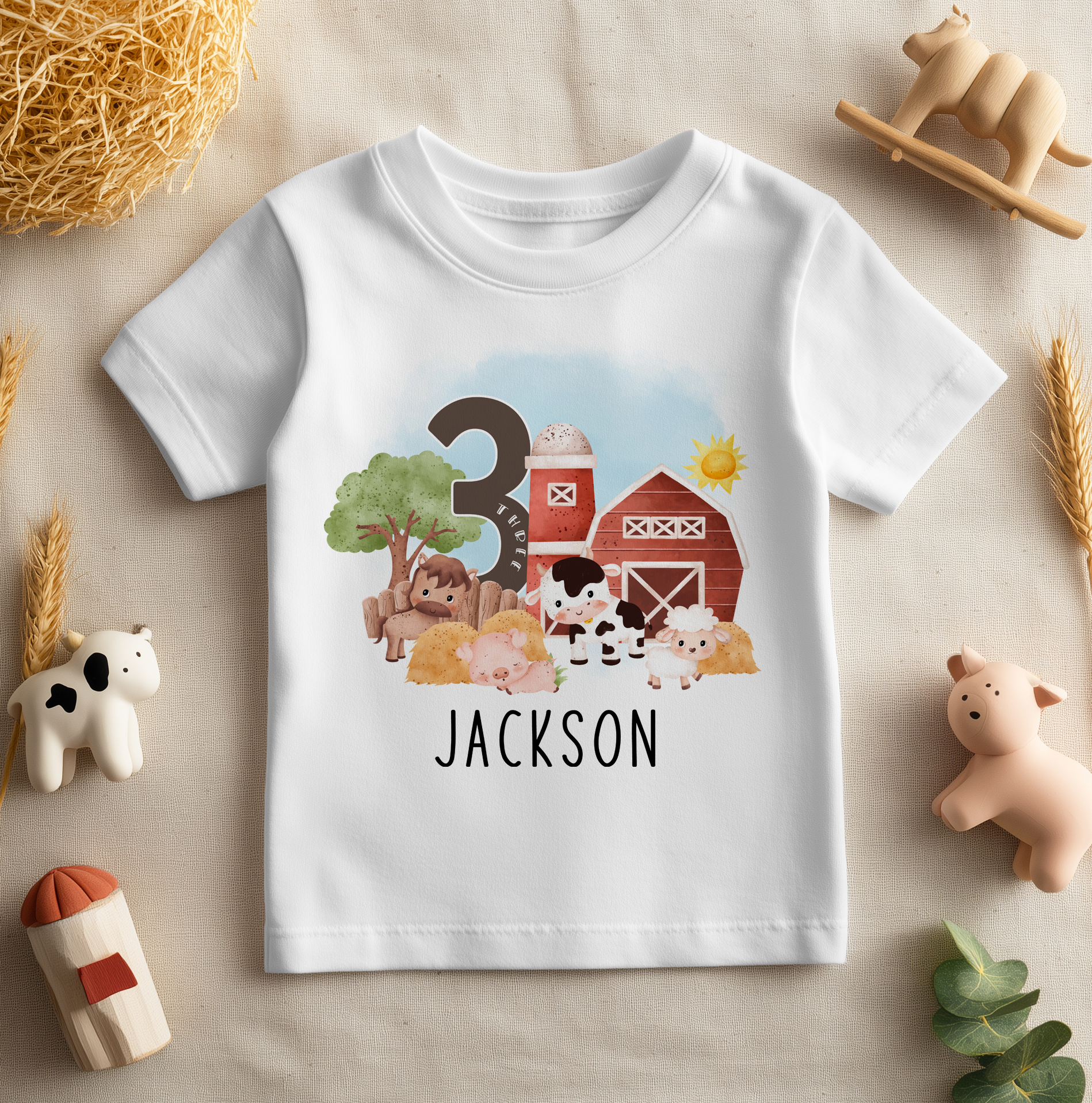 3rd Birthday Farm Barnyard Theme Personalised Kids T Shirt