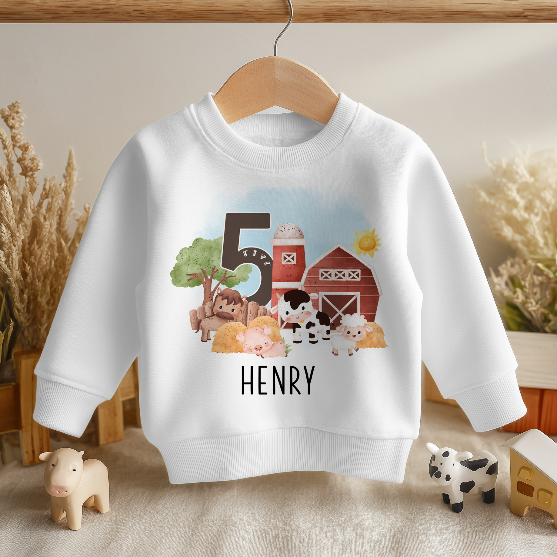 5th Farm Barnyard Theme Birthday Personalised Kids Sweatshirt