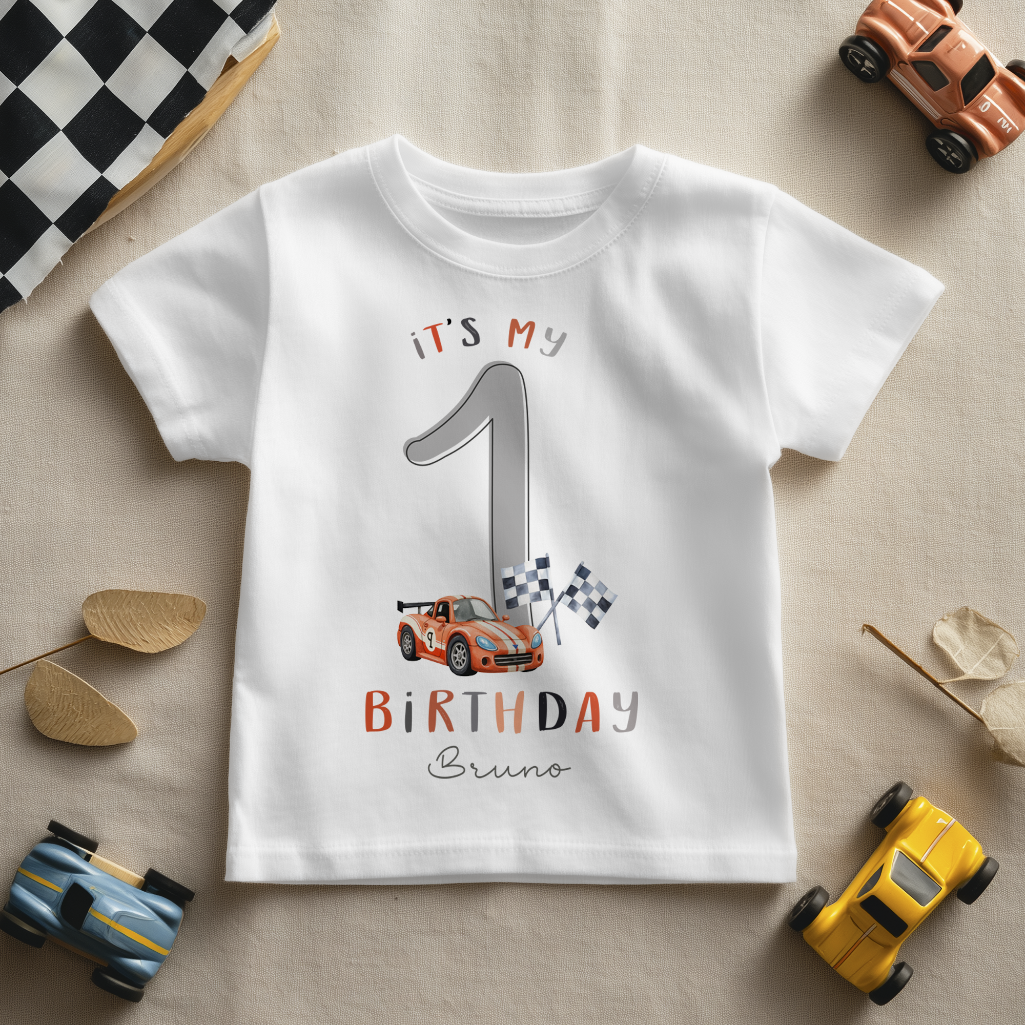 1st Birthday Super Racing Car Theme Boy Personalised Toddler & Kids T Shirt