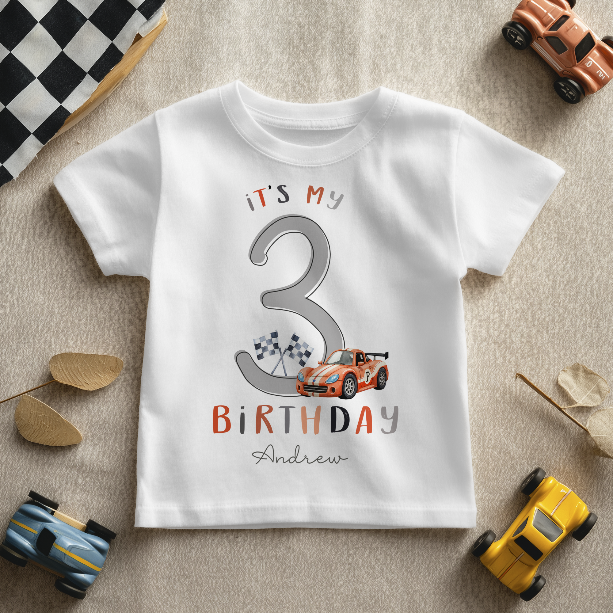 3rd Birthday Super Racing Car Theme Boy Personalised Kids T Shirt