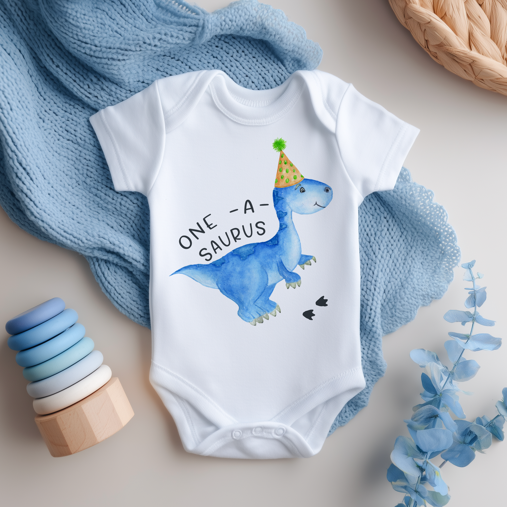 One A Saurus First Birthday Dinosaur Baby Bodysuit