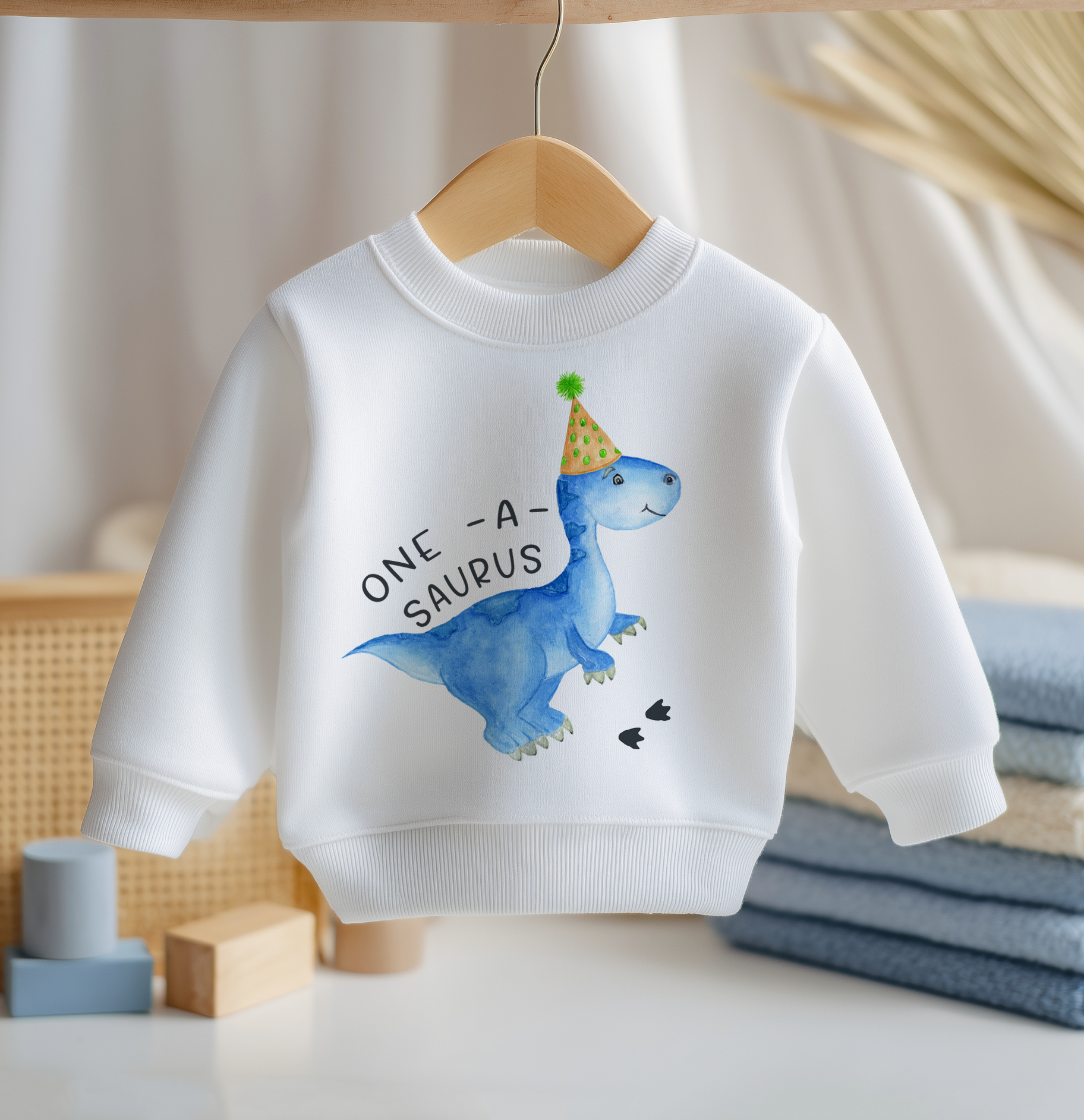 Toddler 1st Birthday ONE-A-SAURUS Blue Dinosaur Sweatshirt for Boys
