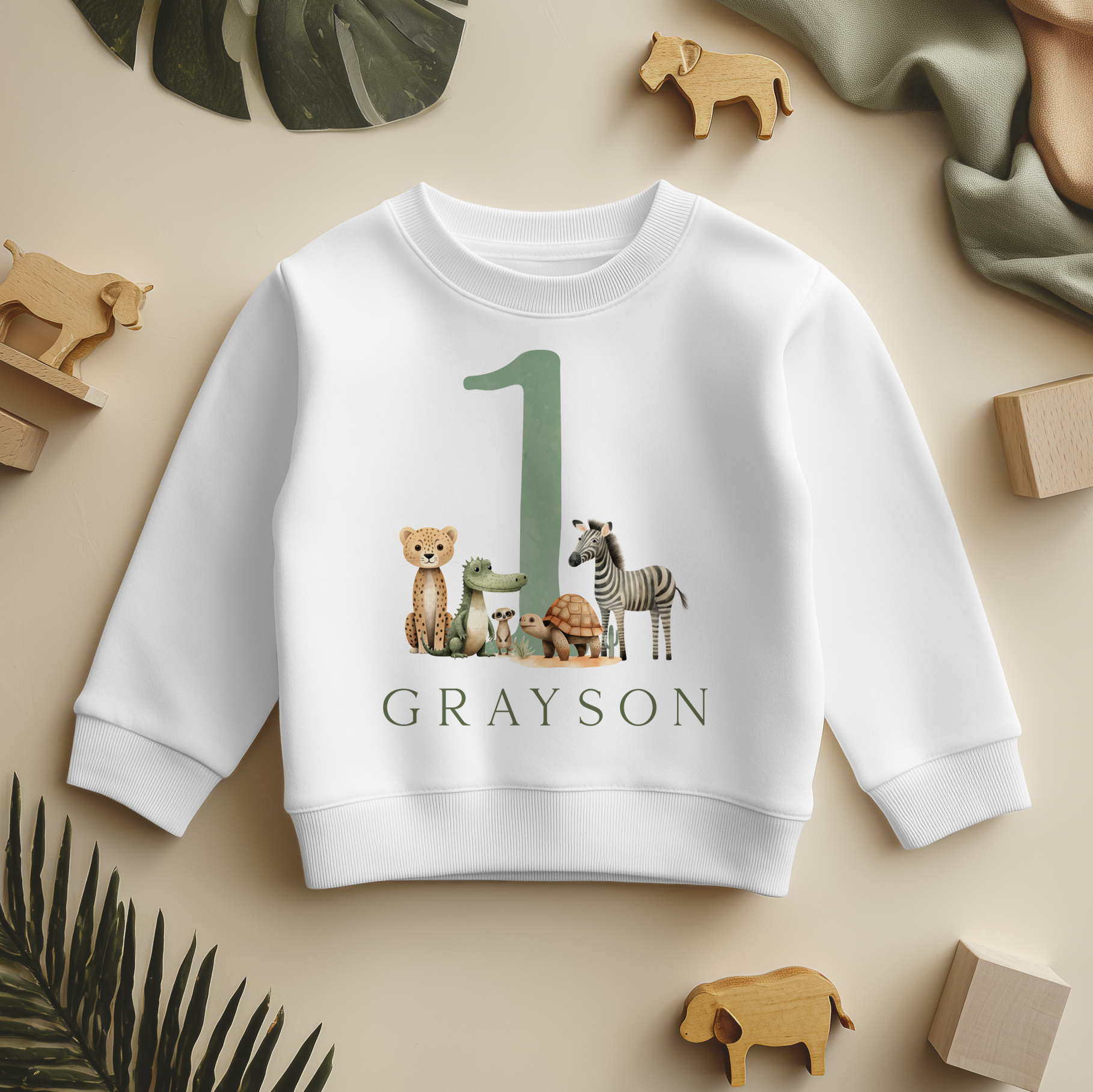 Personalised Name Kids Jumper 1st Birthday Safari Leopard Zebra Turtle Celebration for Toddler Gift