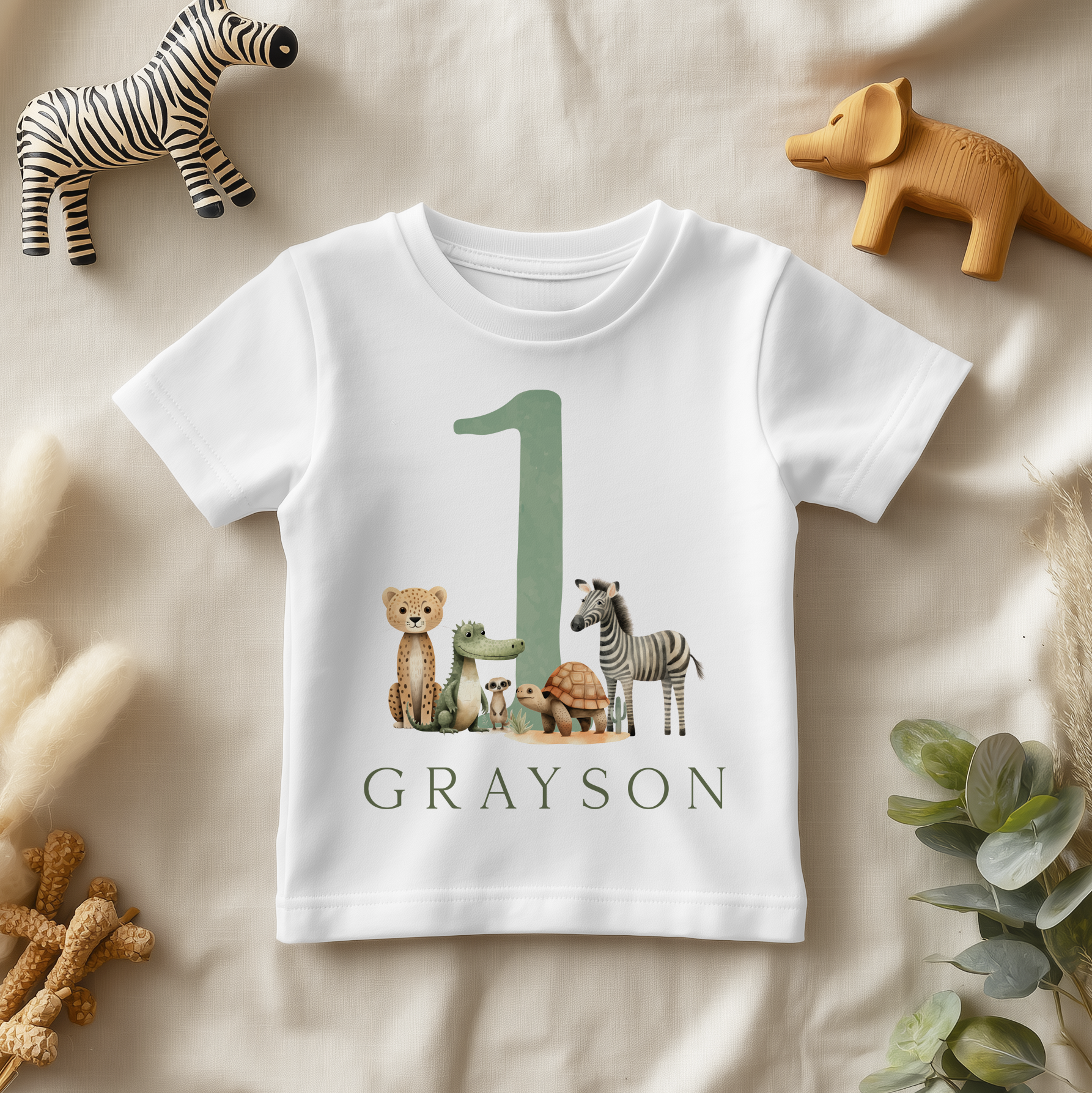 1st Birthday Jungle Animals Safari Personalised Toddler & Kids T Shirt