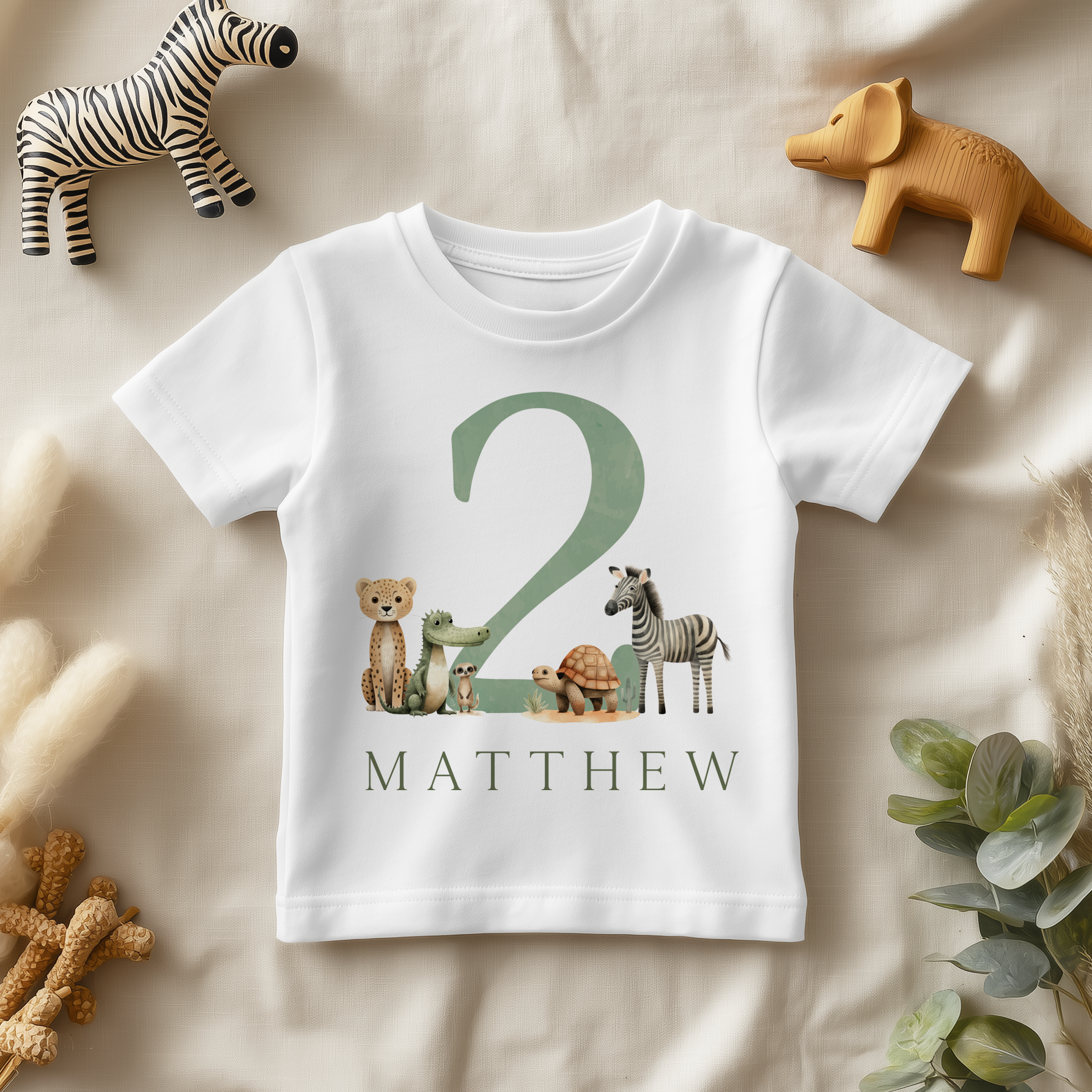 2nd Birthday Jungle Animals Safari Personalised Toddler & Kids T Shirt