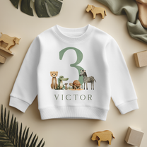Personalised Name Kids Jumper 3rd Birthday Safari Cheetah Zebra Crocodile Tortoise for Toddler Gift