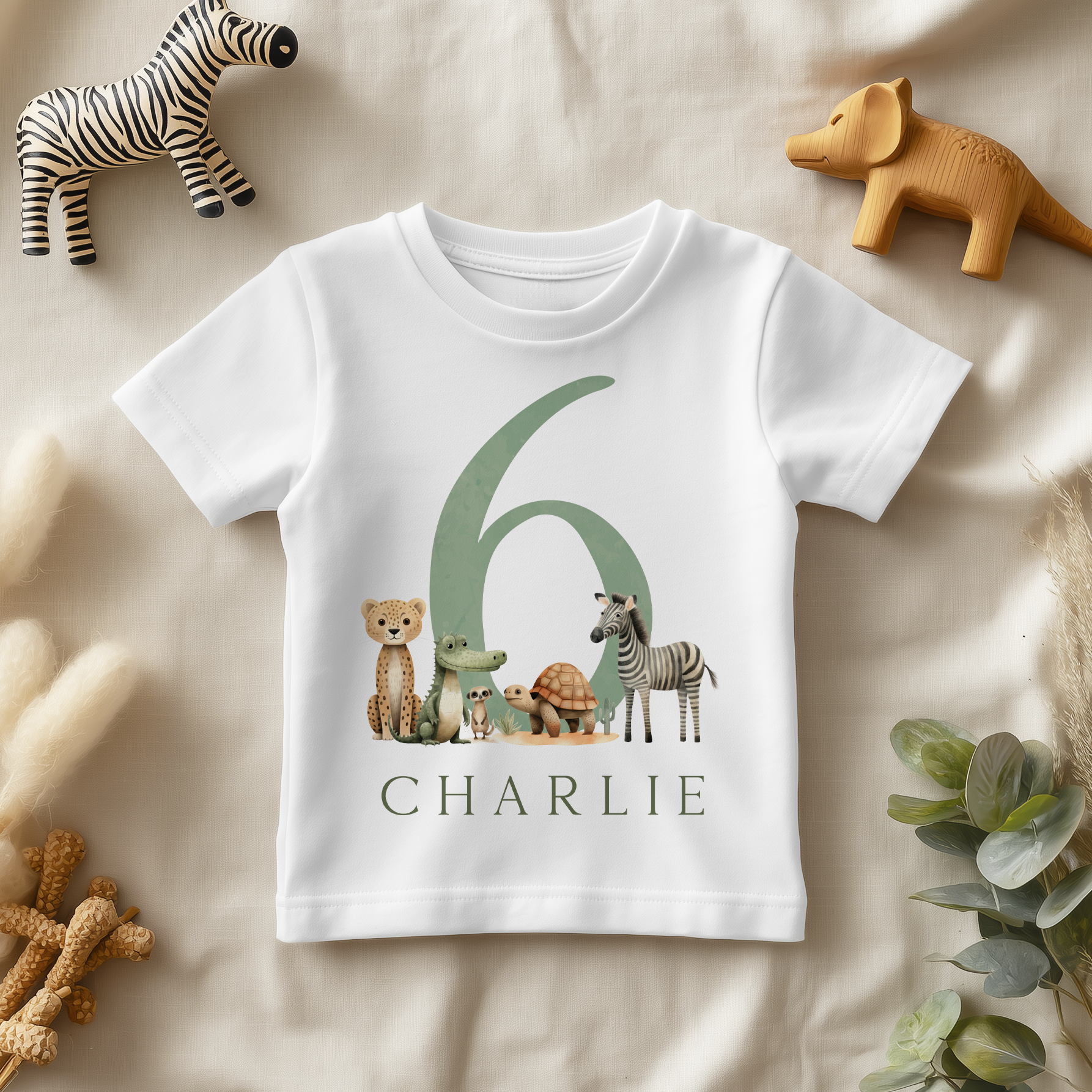 6th Birthday Jungle Animals Safari Personalised Kids T Shirt