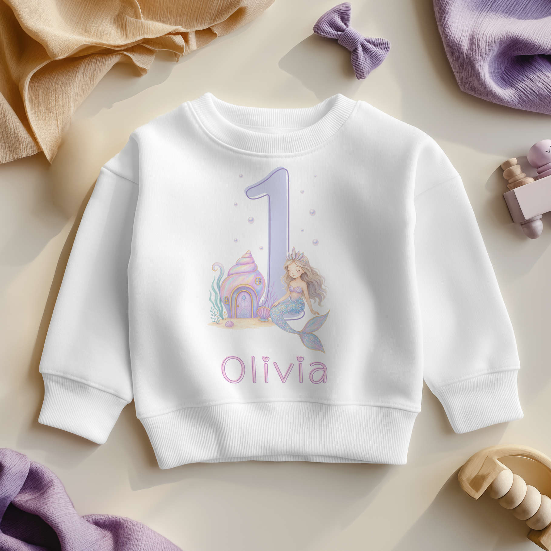 Personalised Name Girls Jumper 1st Birthday Mermaid Seashell House Underwater Bubbles for Toddler Gift