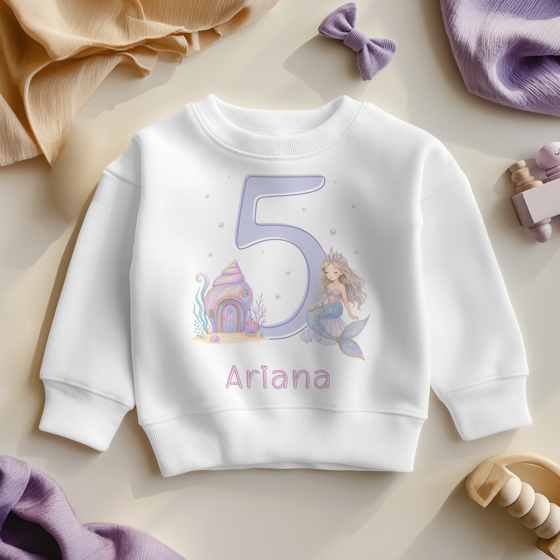 Personalised 5th Birthday Lilac Mermaid Seashell Sweatshirt for Girls & Kid