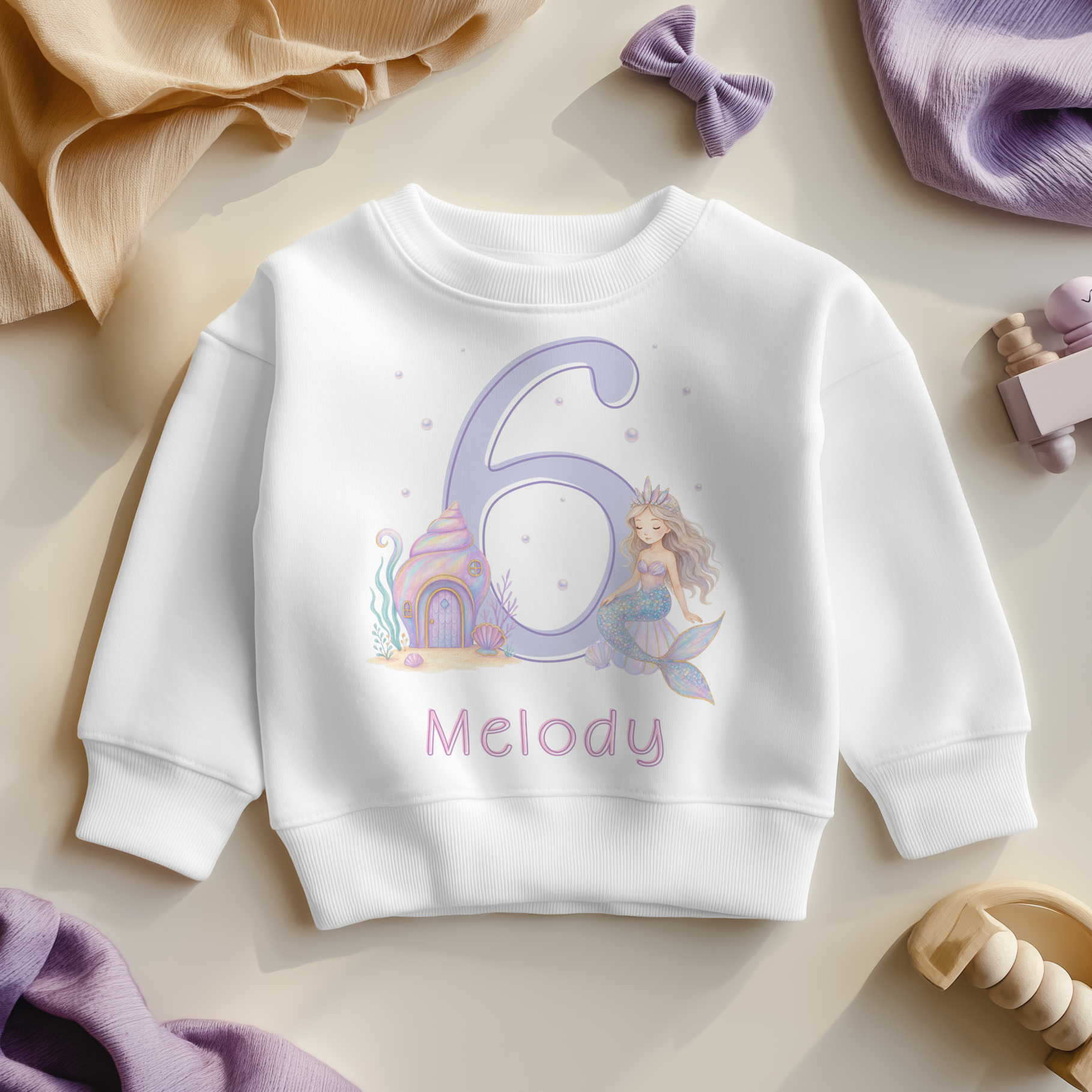Personalised 6th Birthday Lilac Mermaid Seashell House Sweatshirt for Kids