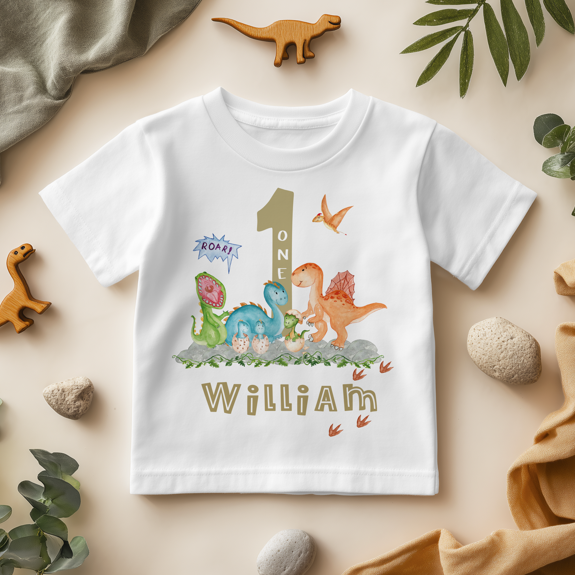 1st Birthday Dinosaur Themed Personalised Toddler & Kids T Shirt