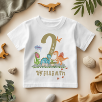 Personalised Name Kids T-Shirt 2nd Birthday Multiple Dinosaurs Roar Footprints for Toddler Gift